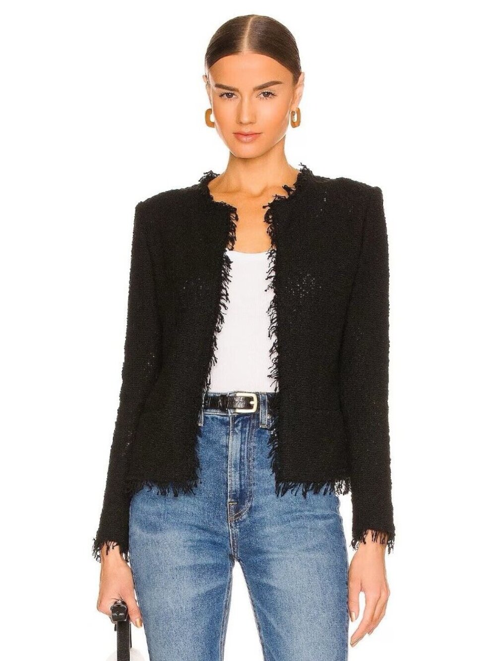 Iro Paris Womens Shavani Jacket Classic Black Cotton Fringe Trim Blazer Size 00